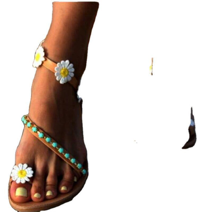 Wholesale Summer PU Flower Flat Open Toe Casual Sandals JDC-SD-WeiZ003