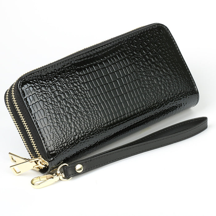 Wholesale Women's Wallet Long Bright Leather Crocodile Wallet Large Capacity Clutch Coin Purse