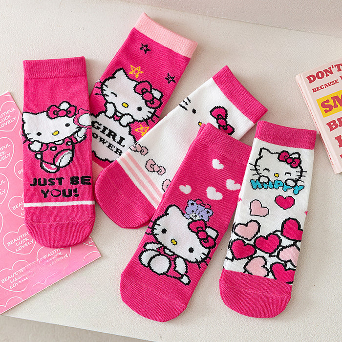 Wholesale 5 Pairs/pack Girls Socks New Sweet Hello Kitty Pink Baby Socks Cartoon Children's Middle Tube Socks Cotton Middle and Small Children JDC-SK-LXWC005