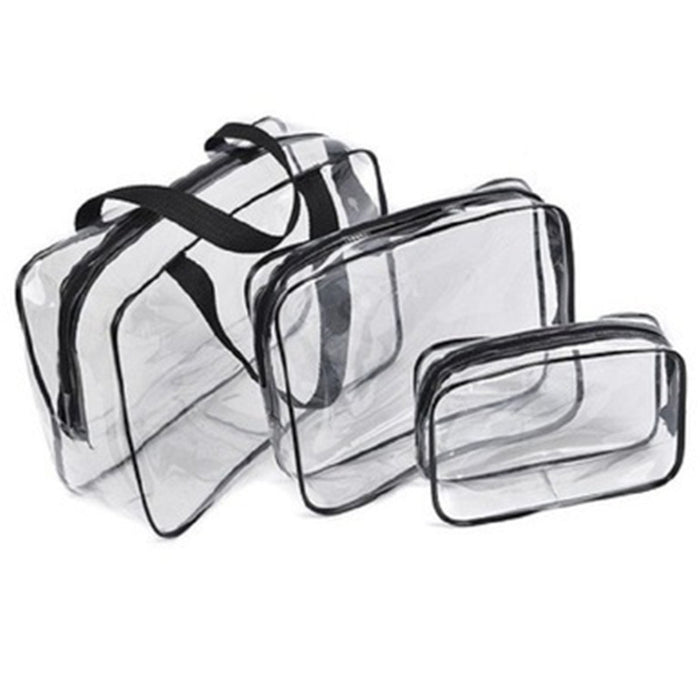 Wholesale PVC Transparent Toiletry Bag Cosmetic Bag Three-piece Set JDC-CB-HanDuo001