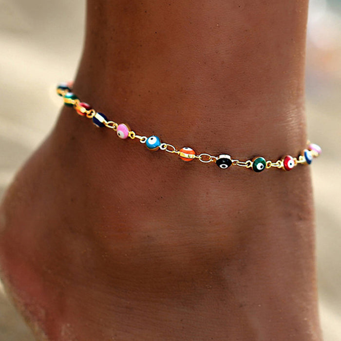 Wholesale Retro Evil Eye Anklet Copper Geometric Shape Party Jewelry Accessory