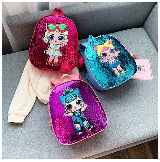 Wholesale PU Sequin Kids Backpack Cute Surprise Doll JDC-BP-Fuqian004