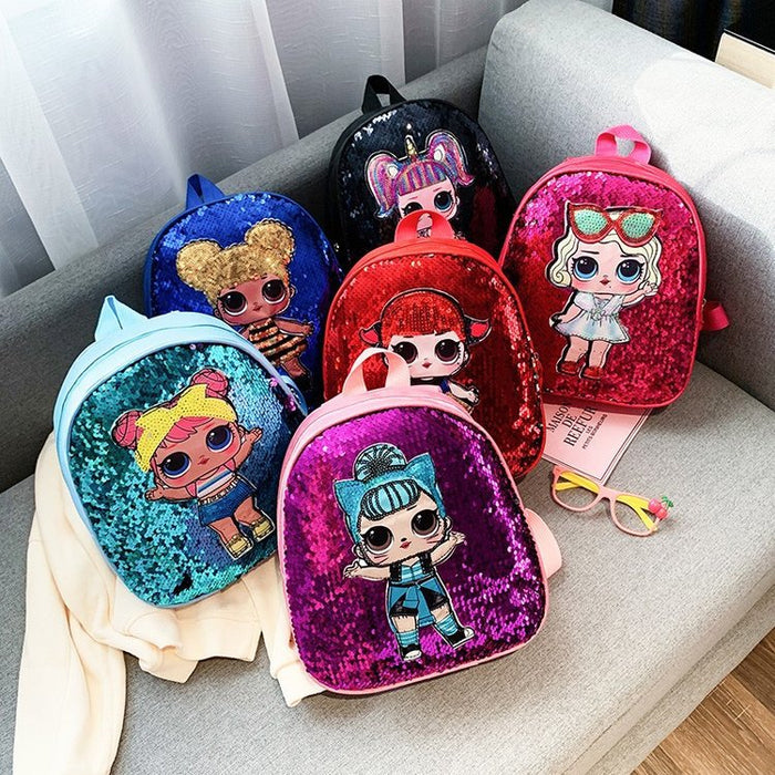 Wholesale PU Sequin Kids Backpack Cute Surprise Doll JDC-BP-Fuqian004
