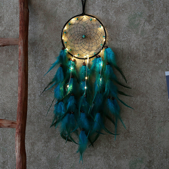 Wholesale Dreamcatcher with Lights Handwoven Feather Car Hanging Ornament