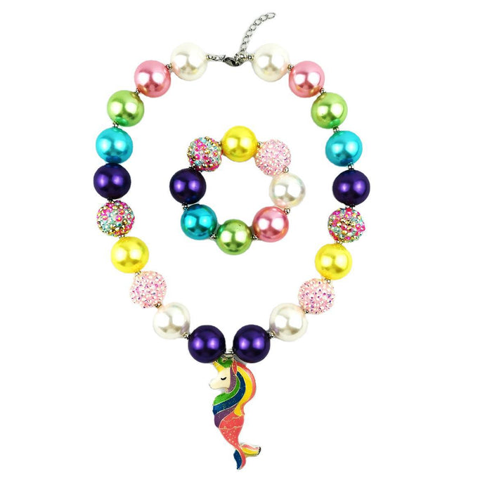 Wholesale Mermaid Pearl Unicorn Kids Necklace Set JDC-NE-ShengXi002