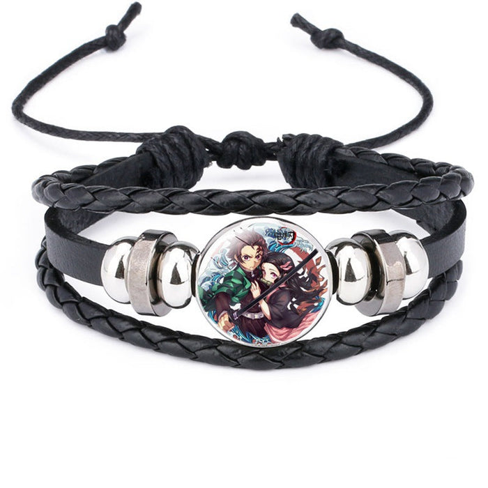 Wholesale Cartoon Time Gem Leather Handwoven Adjustable Bracelet