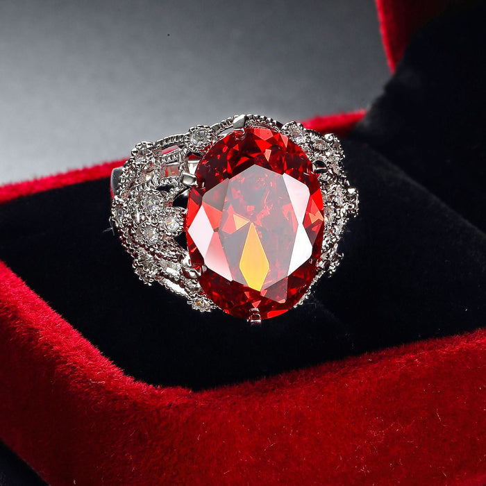 Wholesale Super large pomegranate red ring, fashionable, light luxury, super sparkling zircon hand jewelry, versatile accessory for women's banquets