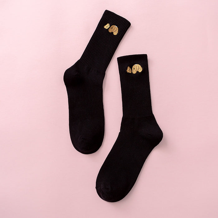 Wholesale Broken Head Bear Embroidery Sports Cotton Middle Socks JDC-SK-JiaY013