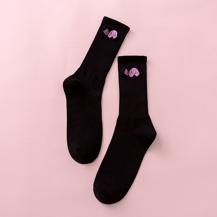 Wholesale Broken Head Bear Embroidery Sports Cotton Middle Socks JDC-SK-JiaY013