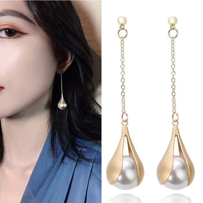 Wholesale 925 Silver Needle  Pearl Women's Long Tassel Earrings Earrings