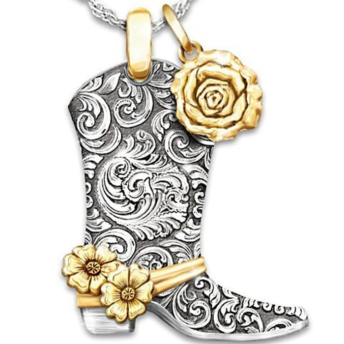 Wholesale Alloy Western Rose Boots Necklace JDC-NE-ManT008