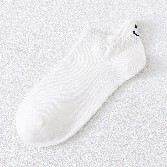 Wholesale Short socks with personalized heel embroidery, smiling face, boat socks, cotton socks
