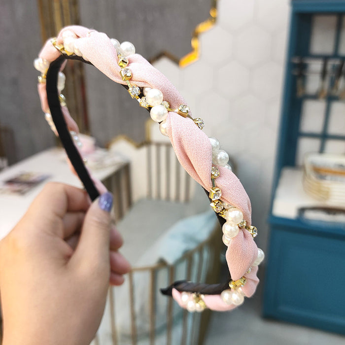 Wholesale Pearl Woven Hairband Super Flash Crystal Winding Headband