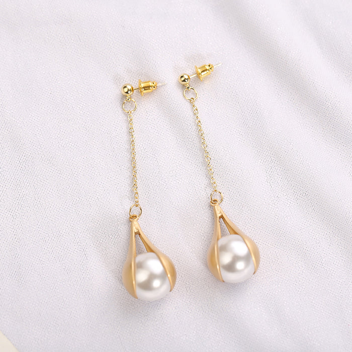 Wholesale 925 Silver Needle  Pearl Women's Long Tassel Earrings Earrings