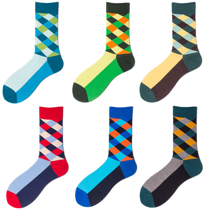 Wholesale British Geometric Diamond Cross Men's Cotton Socks JDC-SK-CG012