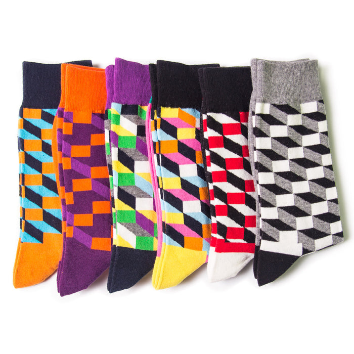 Wholesale Trendy Striped Diamond Personality Geometric Men's Socks Long Tube Colored Cotton Socks Contrast Color Haapy Socks JDC-SK-CG009