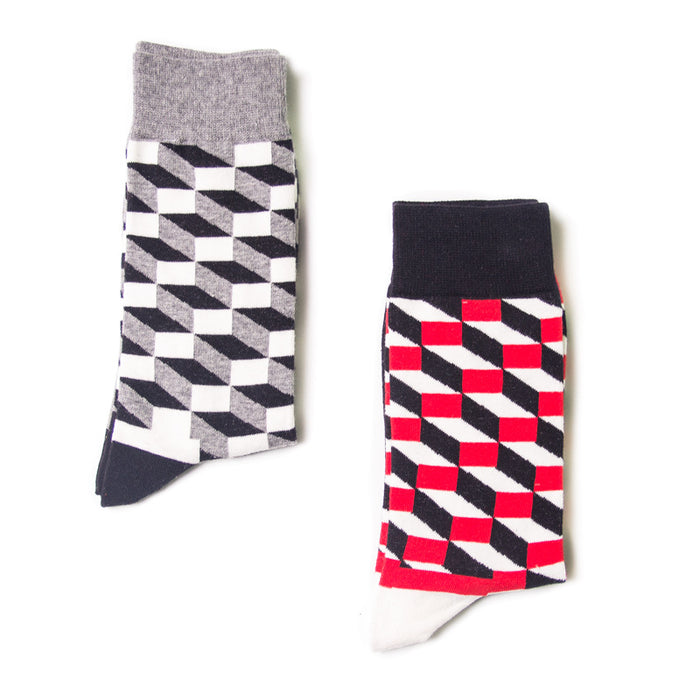 Wholesale Trendy Striped Diamond Personality Geometric Men's Socks Long Tube Colored Cotton Socks Contrast Color Haapy Socks JDC-SK-CG009