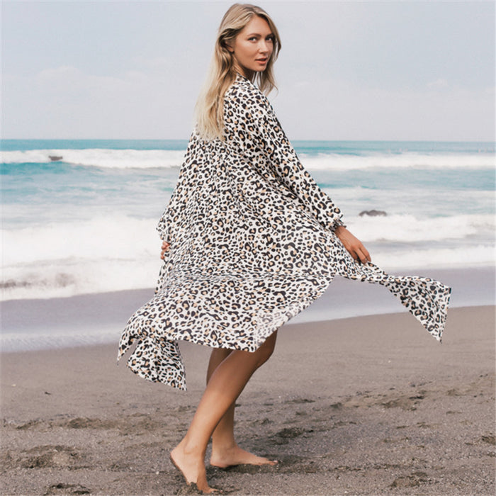 Wholesale Cotton Leopard Dot Printed Beach Skirt Sunscreen Cardigan JDC-SW-JingRui005