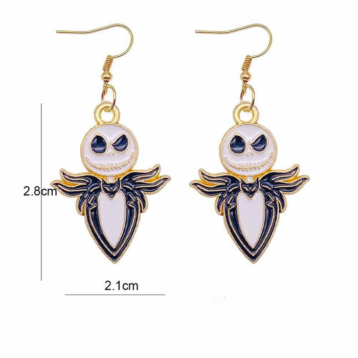 Wholesale Halloween Cartoon Pumpkin Ghost Imp Alloy Oil Drop Pendant Earrings JDC-ES-Chengy043