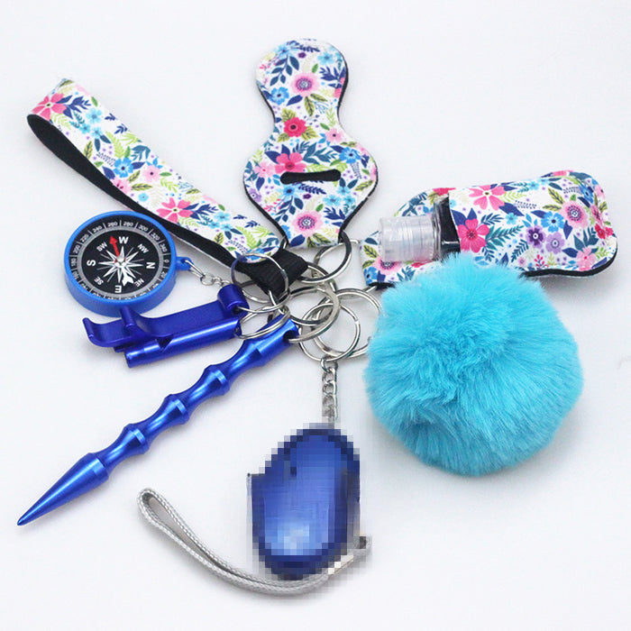 Wholesale Fur Ball Compass Leather Keychain 10-Piece Set JDC-KC-TouMS065