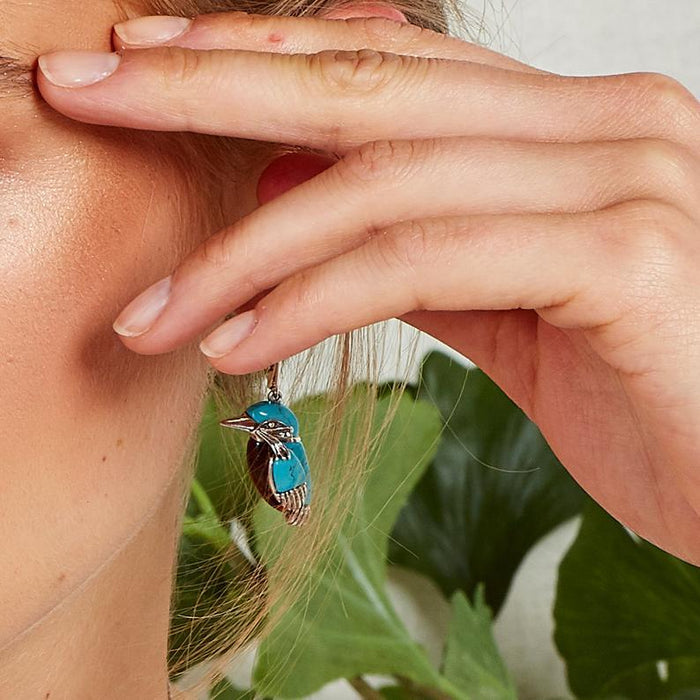Wholesale Vintage Silver Natural Style Turquoise Bird Earrings Turquoise Earrings