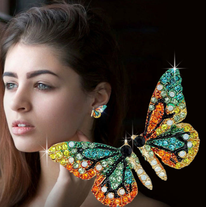 Wholesale Butterfly Girl Heart Earrings, Butterfly Wings Earrings, Water Diamond Fashion Earrings