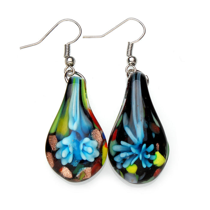 Wholesale Earrings Glass Black Bottom Glass Inner Flower Water Drop Pendant JDC-ES-YinW005