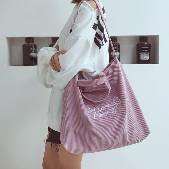 Wholesale Fashion Corduroy Women's Bag New Artistic Embroidery Letter Tote Bag Academy Style Single Shoulder JDC-SD-SS004