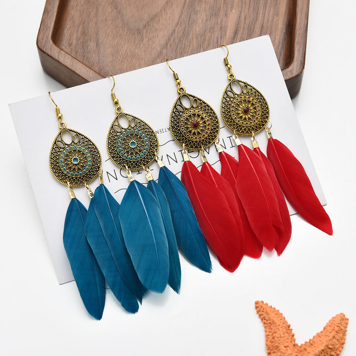 Wholesale Retro Ethnic Style Hollow Feather Earrings JDC-ES-ManW002