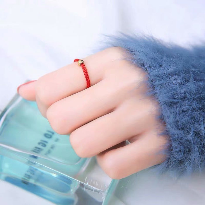 Wholesale Small Golden Bead Black Rope Transfer Bead Ring Couple Red Rope Weaving Ring Ring