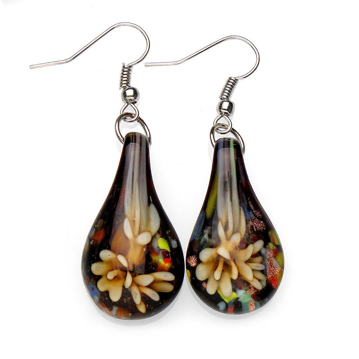 Wholesale Earrings Glass Black Bottom Glass Inner Flower Water Drop Pendant JDC-ES-YinW005