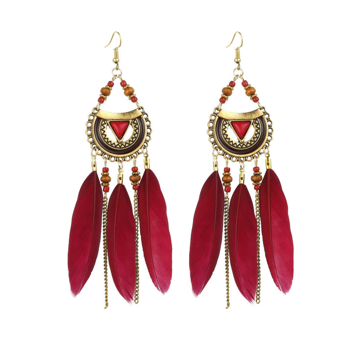 Wholesale Water Drop Row Feather Earrings JDC-ES-ManW001