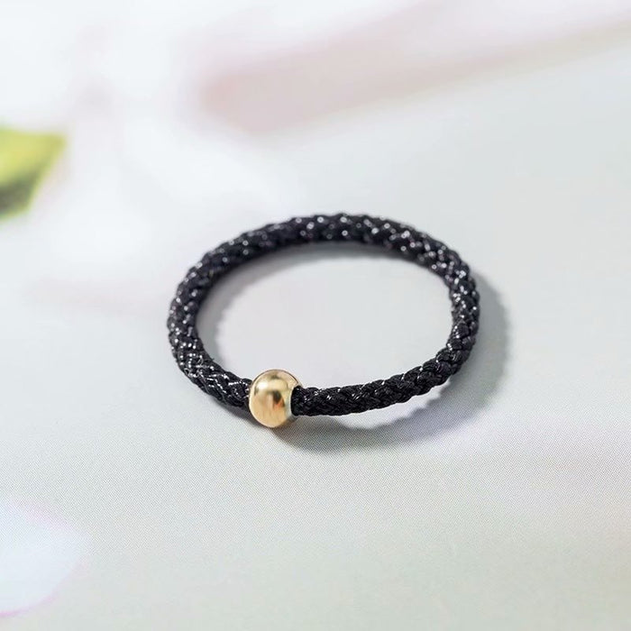 Wholesale Small Golden Bead Black Rope Transfer Bead Ring Couple Red Rope Weaving Ring Ring