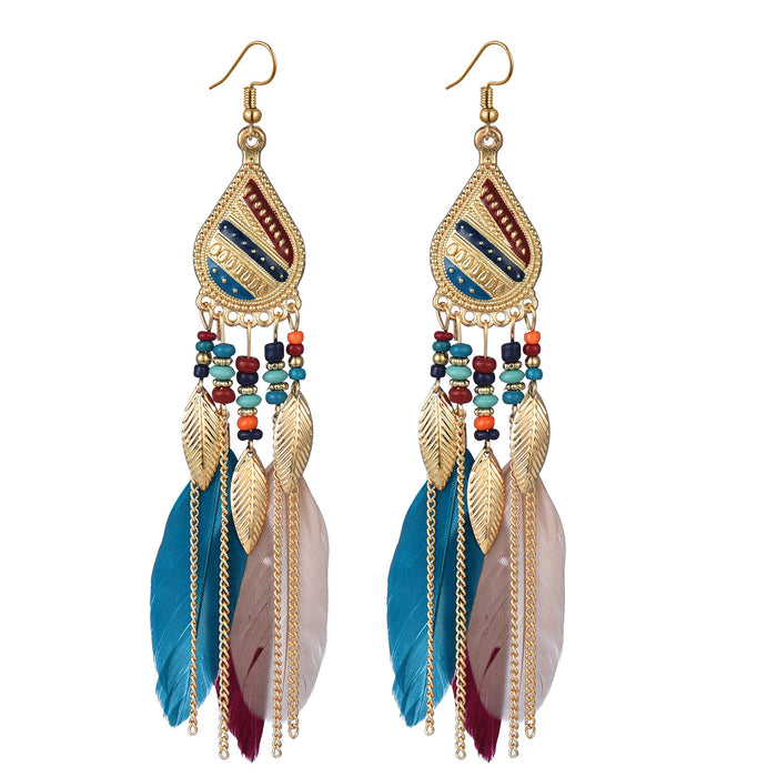 Wholesale Water Drop Row Feather Earrings JDC-ES-ManW001