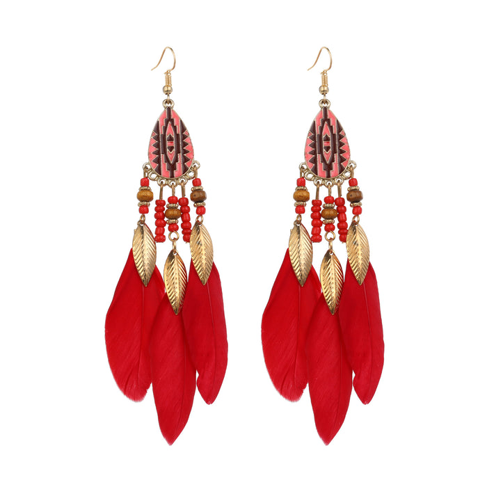 Wholesale Water Drop Row Feather Earrings JDC-ES-ManW001