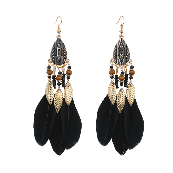 Wholesale Water Drop Row Feather Earrings JDC-ES-ManW001