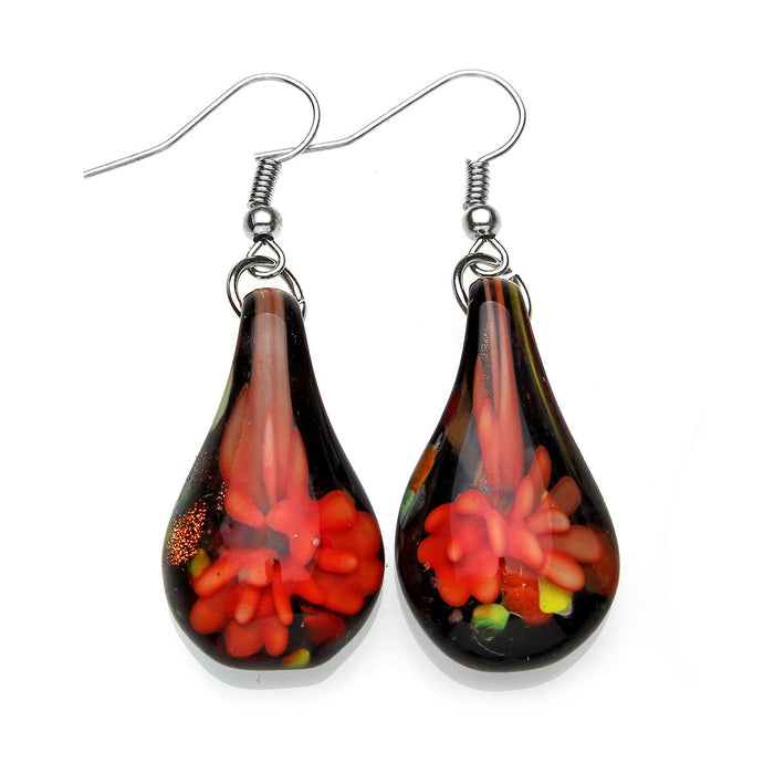 Wholesale Earrings Glass Black Bottom Glass Inner Flower Water Drop Pendant JDC-ES-YinW005