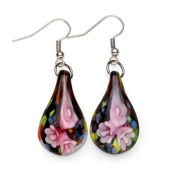 Wholesale Earrings Glass Black Bottom Glass Inner Flower Water Drop Pendant JDC-ES-YinW005