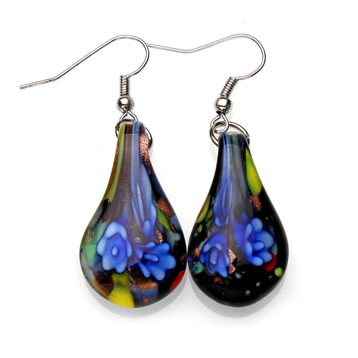 Wholesale Earrings Glass Black Bottom Glass Inner Flower Water Drop Pendant JDC-ES-YinW005