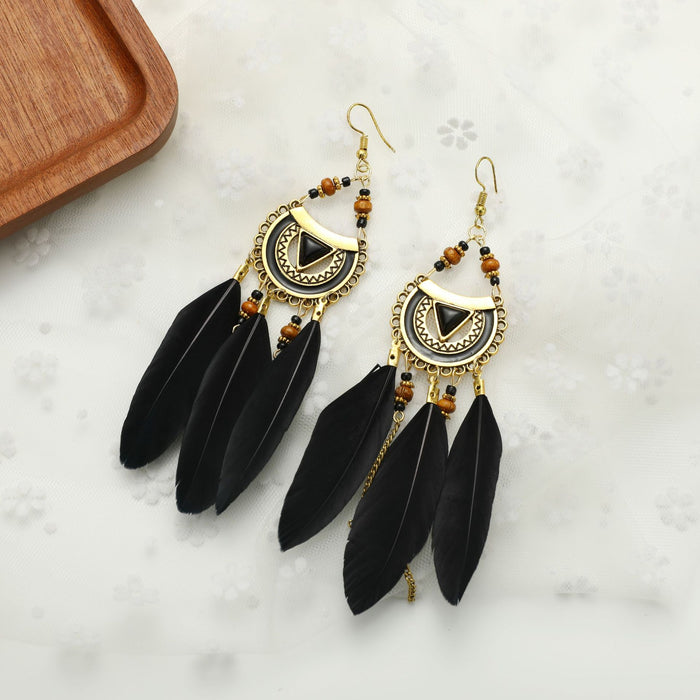 Wholesale Water Drop Row Feather Earrings JDC-ES-ManW001