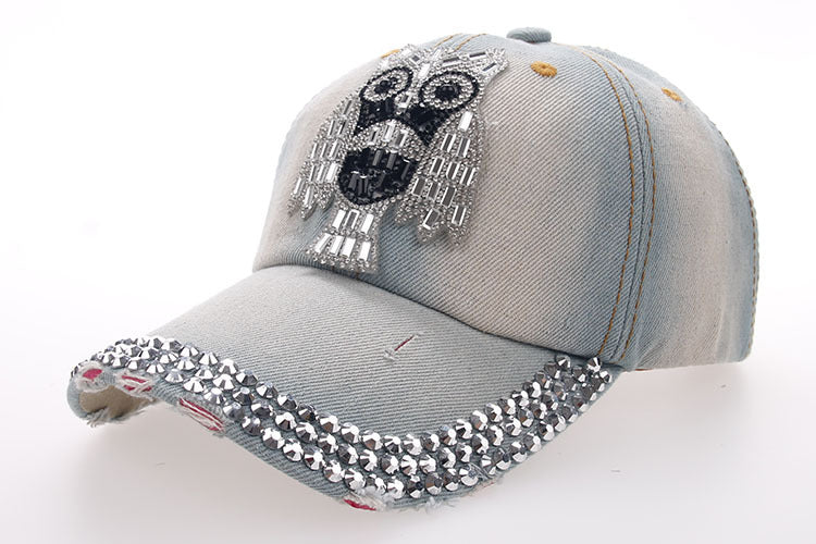 Wholesale Owl Three Row Dot Diamond Denim Baseball Cap JDC-HT-ZhonM001