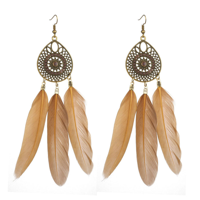 Wholesale Retro Ethnic Style Hollow Feather Earrings JDC-ES-ManW002