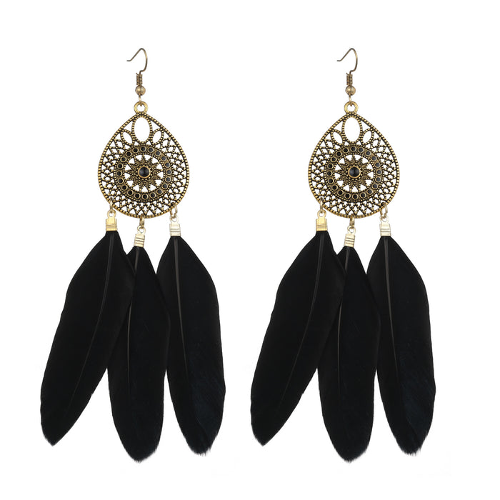 Wholesale Retro Ethnic Style Hollow Feather Earrings JDC-ES-ManW002