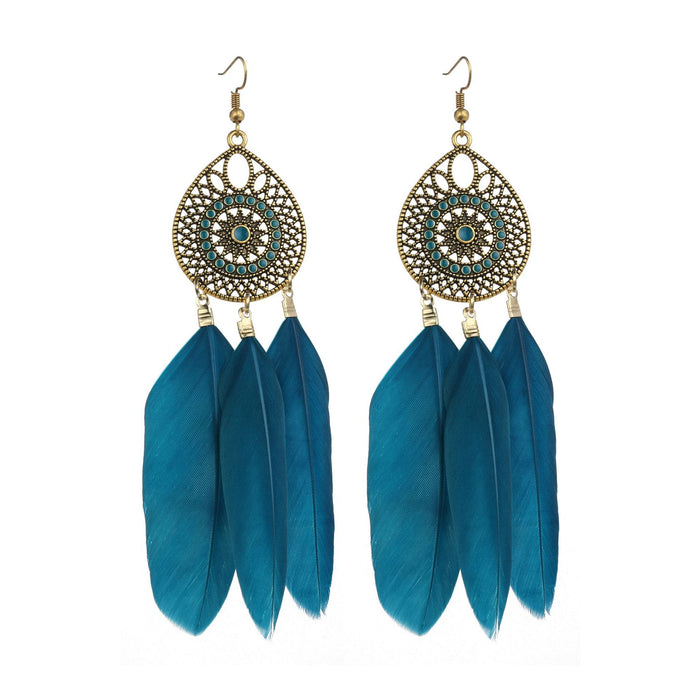 Wholesale Retro Ethnic Style Hollow Feather Earrings JDC-ES-ManW002