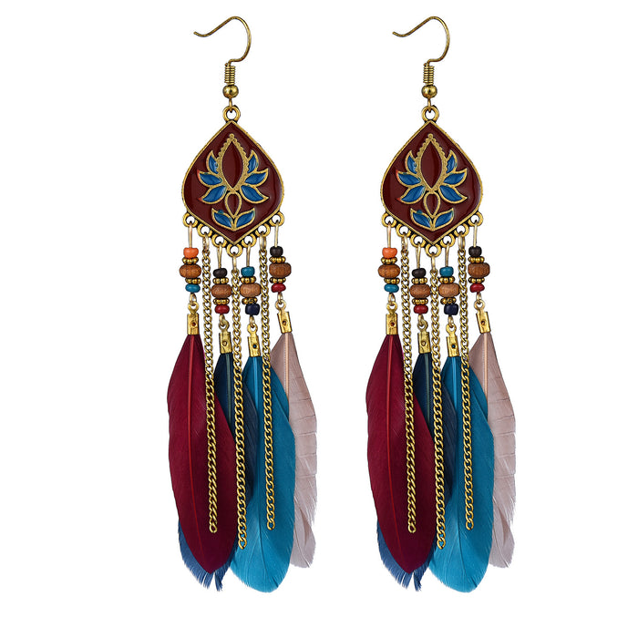 Wholesale Water Drop Row Feather Earrings JDC-ES-ManW001