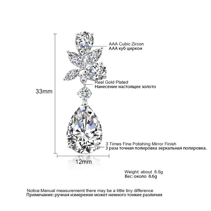 Wholesale Exquisite and Creative Water Droplet Petal Earrings with Women's Micro inlaid Zircon, Fashionable and Versatile Bridal Earrings