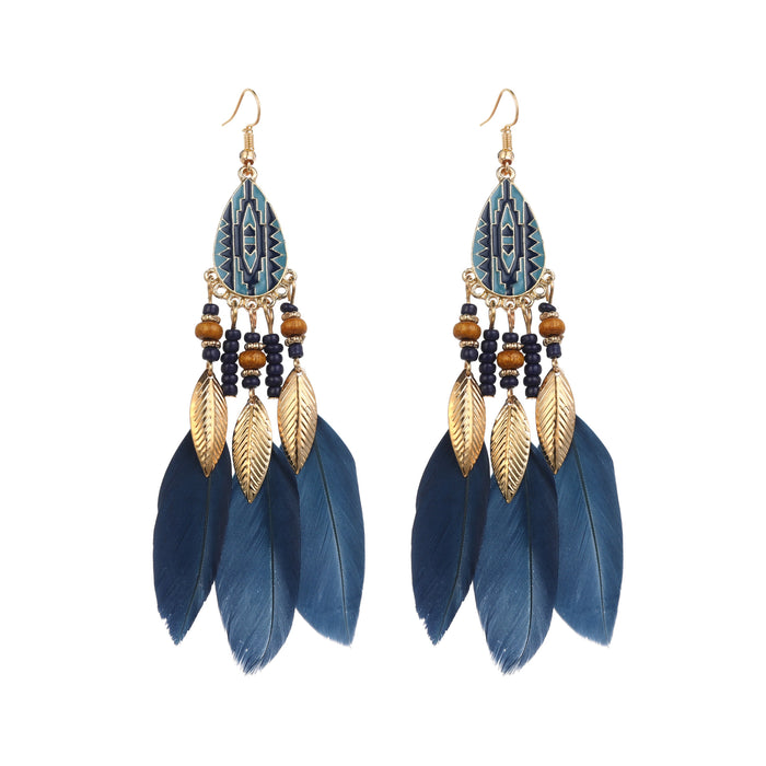 Wholesale Water Drop Row Feather Earrings JDC-ES-ManW001