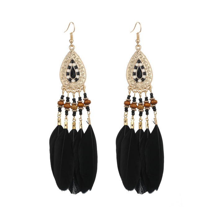 Wholesale Bohemian Ethnic Style Long Tassel Feather Earrings JDC-ES-ManW003