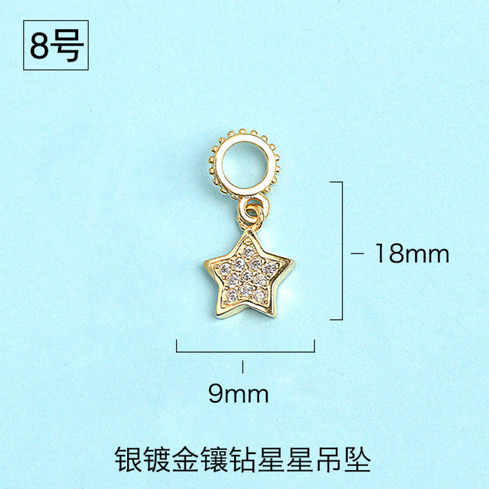 Wholesale S925 Pure Yintai Pendant Diamond Star Moon Sun Moon Star DIY Hand-made Material Bag Thai Silver Pendant