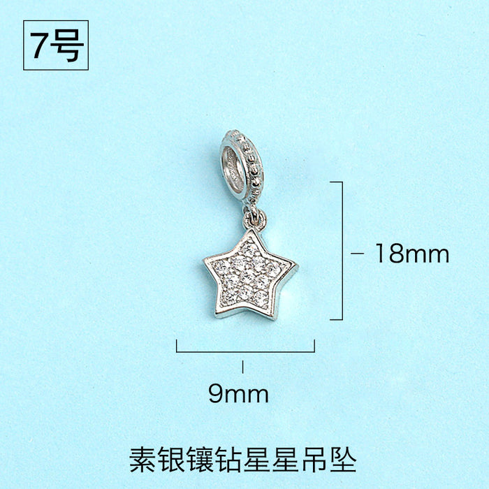 Wholesale S925 Pure Yintai Pendant Diamond Star Moon Sun Moon Star DIY Hand-made Material Bag Thai Silver Pendant
